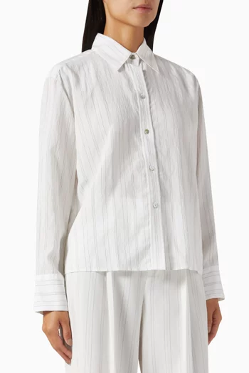 Striped Boxy Cropped Shirt in Viscose-blend