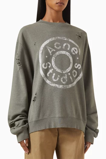 Distressed Logo Sweater in Organic Cotton-blend