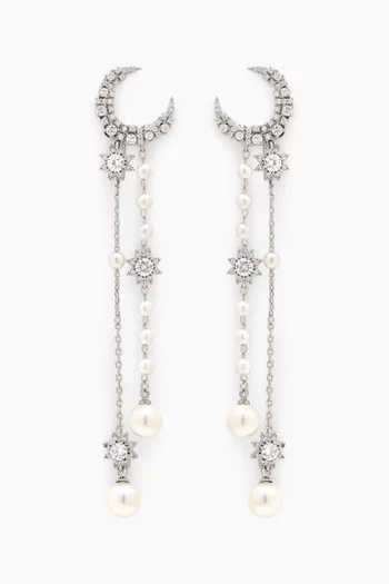 Zaina Pearl Dangle Earrings in Rhodium Plated Metal