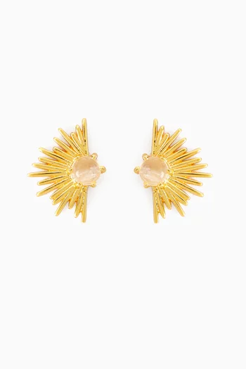 Cabochon-cut Stone Stud Earrings in 18kt Gold-plated Bronze