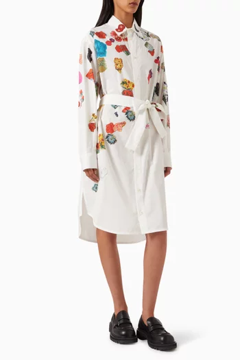 Floral-print Midi Shirt Dress in Cotton-poplin