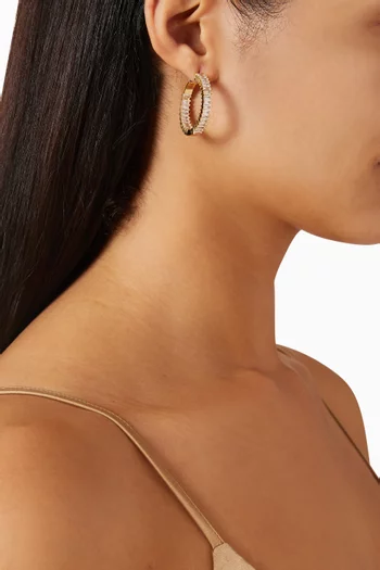 أقراط دائرية مرصعة بأحجار مستطيلة نحاس مطلي ذهب عيار 18