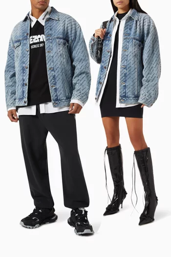 Unisex Stencil Allover Large-fit Jacket in Denim