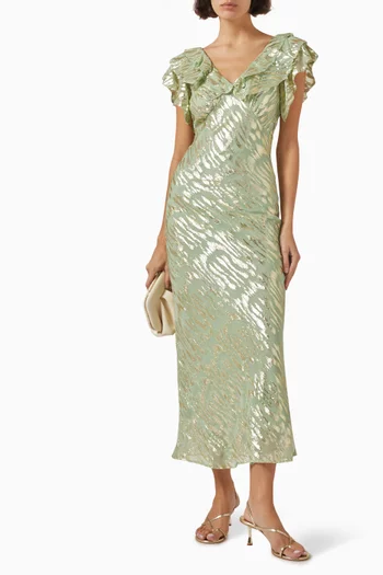Tilda Ruffle Maxi Dress in Viscose Lurex