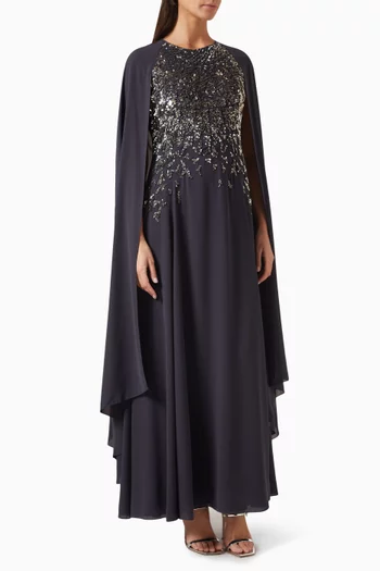 Sequin-embellished Cape Dress