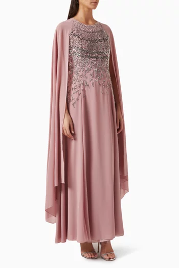 Sequin-embellished Cape Dress