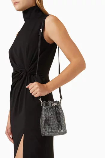 Mini Cinch Crystal-embellished Bucket Bag in Satin