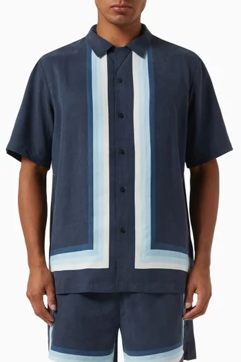 Border Stripe Thompson Shirt in Cupro & Linen