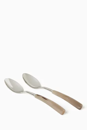 2-piece Salad Serving Set in Steel & Buffalo Horn