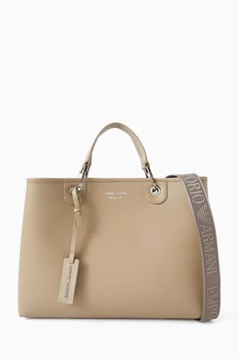 حقيبة يد متوسطة بشعار الماركة جلد صناعي بنقشة جلد الغزال