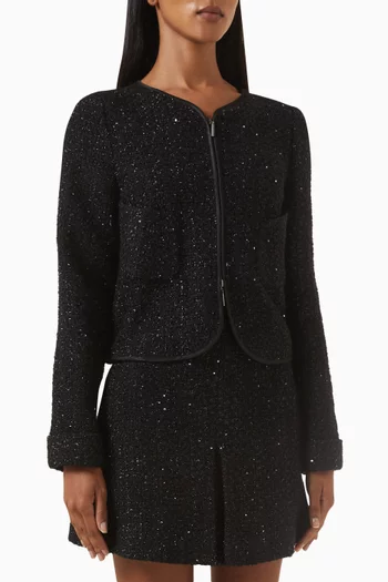 Sequin-embellished Zip-up Jacket in Lurex Tweed