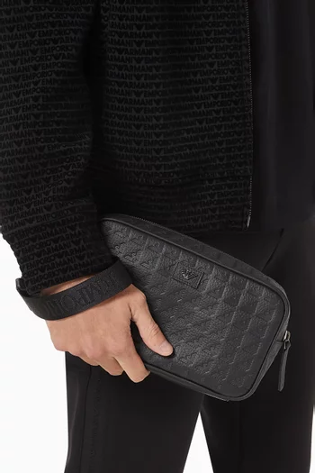 Embossed Logo Toiletry Bag in Leather