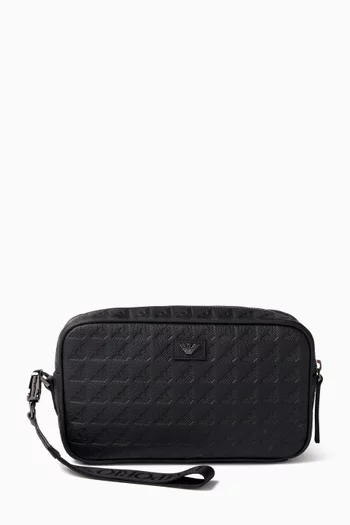 Embossed Logo Toiletry Bag in Leather