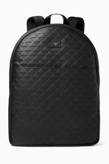 All-over Eagle-embossed Backpack in Leather