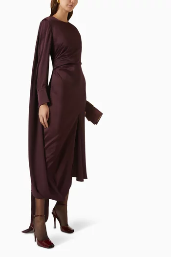 Draped Cape Midi Dress in Satin Cady