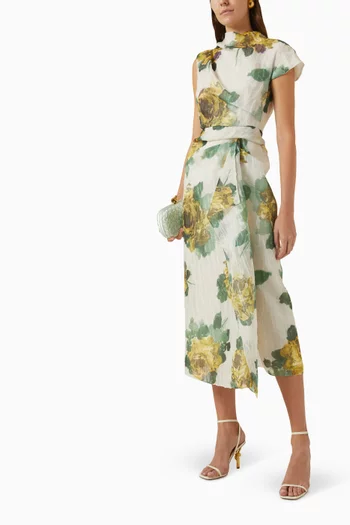 Rose-print Midi Dress in Crushed Organza