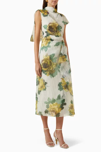 Rose-print Midi Dress in Crushed Organza
