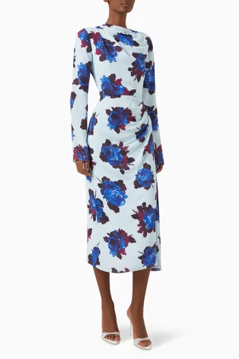 Draped Midi Dress in Viscose-crepe