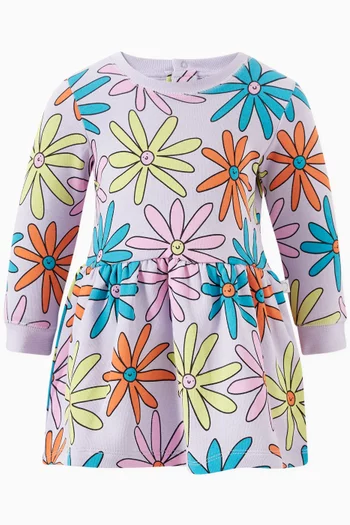 Floral-print Sweatshirt Dress in Organic Cotton-jersey