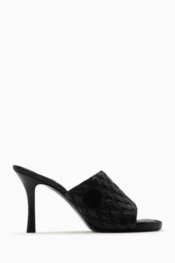 حذاء مفتوح مطرز بورود بكعب 85 مم جلد مبطن