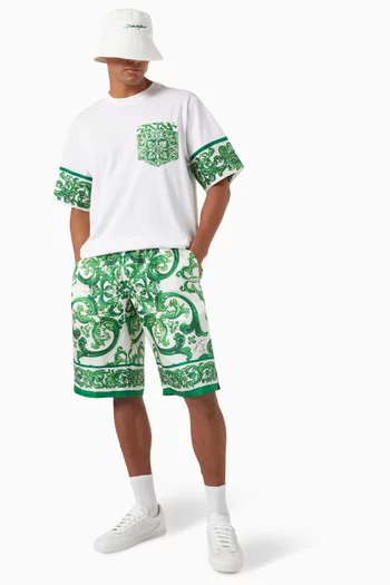 Majolica Print Jogging Shorts in Silk