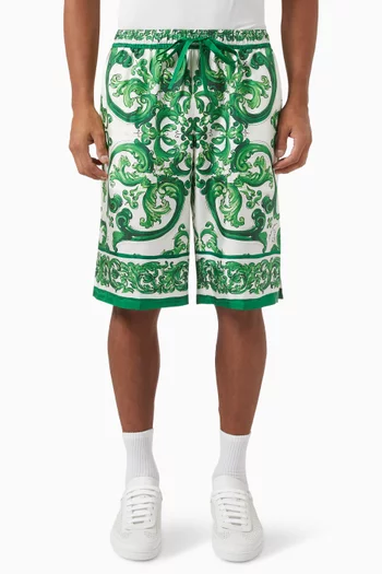 Majolica Print Jogging Shorts in Silk