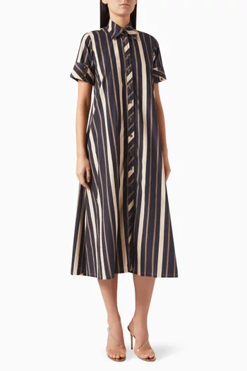Stripe Shirt Dress in Cotton-poplin