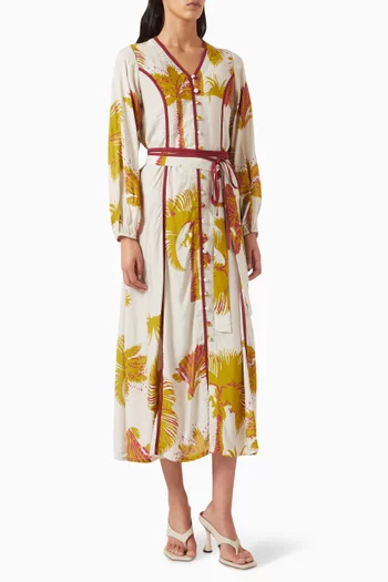 فستان بنمط قميص مزين بنقشة زهور قطن وحرير