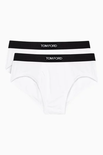 Logo Waistband Briefs in Cotton, Pack of 2