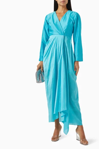 Dorian Overlap Drape Dress in Chanderi