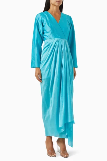 Dorian Overlap Drape Dress in Chanderi