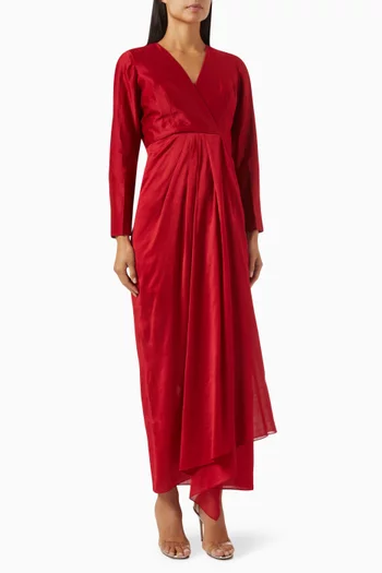 Dorian Overlap Drape Dress in Chanderi