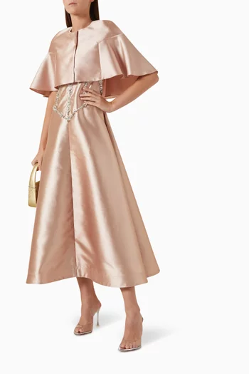 Crystal-embellished Dress & Cape Set in Metallic Taffeta
