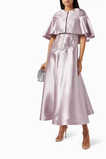 Crystal-embellished Dress & Cape Set in Metallic Taffeta