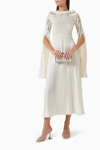 Crystal-embellished Midi Dress in Satin