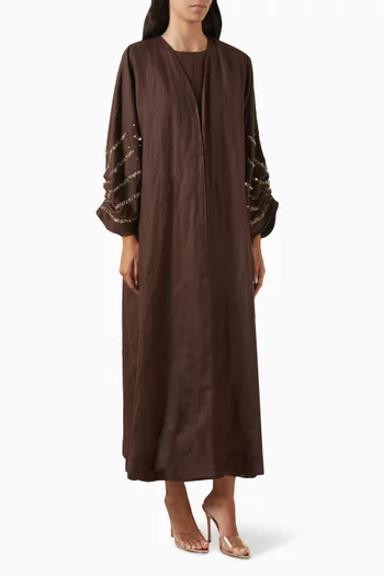 Cocoa Sparkle Embellished Abaya in Linen