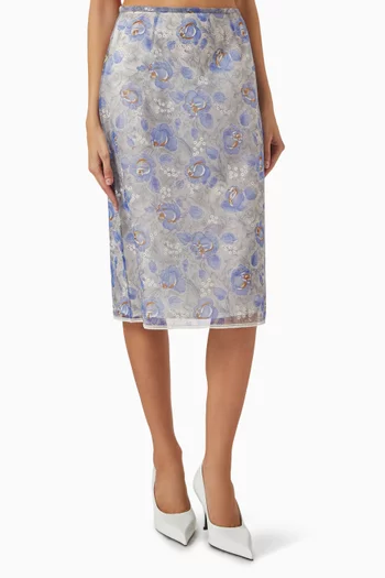 Floral-print Midi Skirt in Nylonette