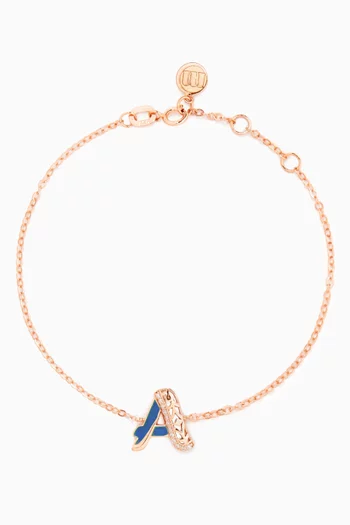 Retro Diamond & Enamel Letter 'A' Bracelet in 18kt Rose Gold