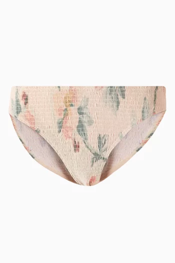 Mid-rise Bikini Briefs in Smocked Jersey