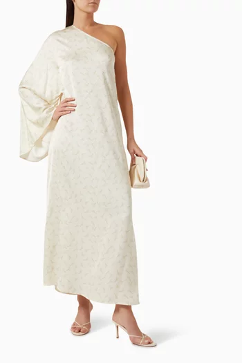 Printed One-shoulder Maxi Dress in Satin