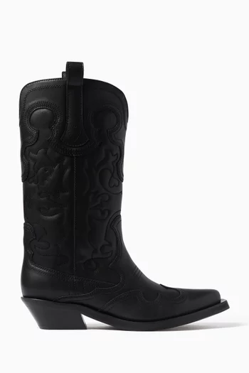 Western Boots in Embroidered Calf Leather