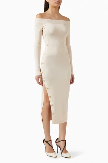 Off-shoulder Slit Midi Dress in Viscose Blend