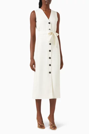 Buttoned Belted Midi Dress