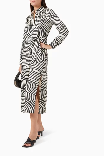 Lugano Printed Shirt Midi Dress in Satin