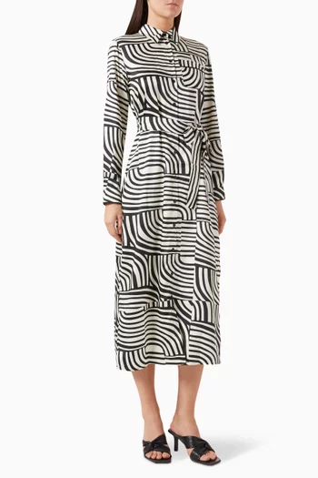 Lugano Printed Shirt Midi Dress in Satin