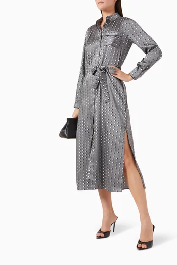 Lugano Printed Shirt Midi Dress in Satin