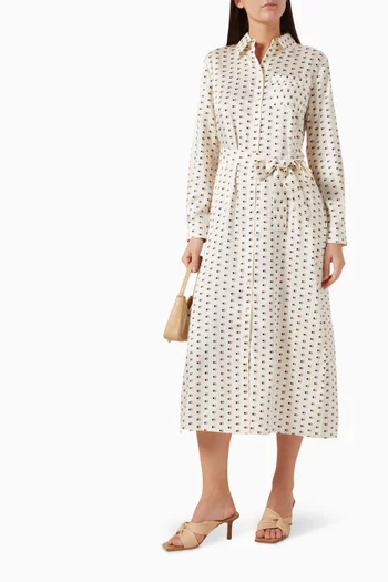 Lugano Printed Shirt Midi Dress in Satin