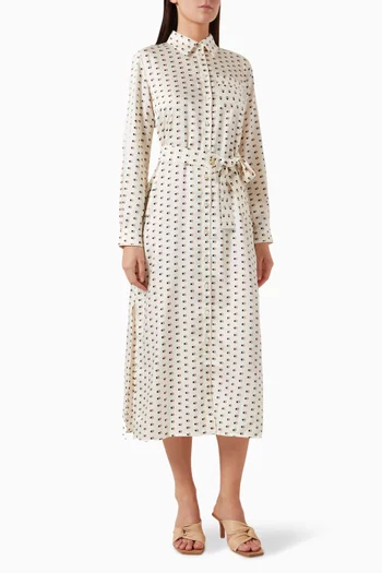 Lugano Printed Shirt Midi Dress in Satin