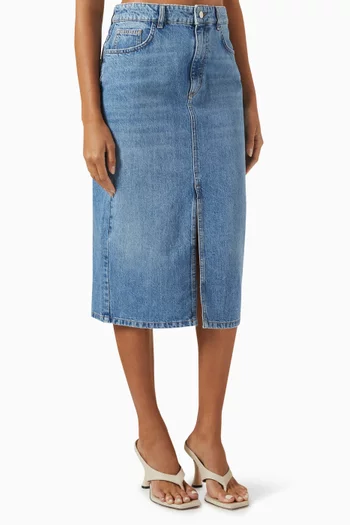 Slit Midi Skirt in Denim