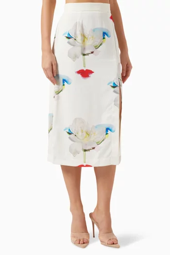 Cedro Floral Midi Skirt in Satin